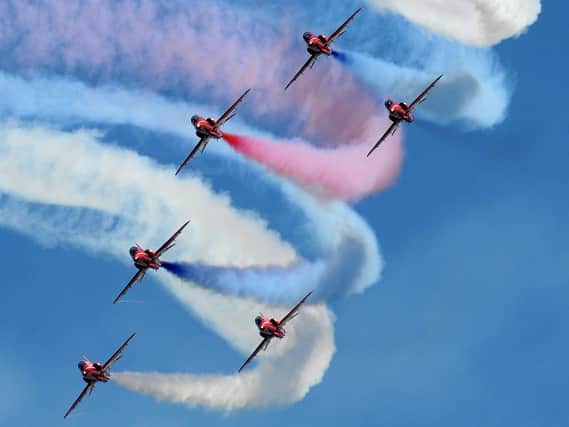 The Red Arrows training in the skies above their base at RAF Scampton in Lincolnshire File pic: Anna Gowthorpe/PA Wire