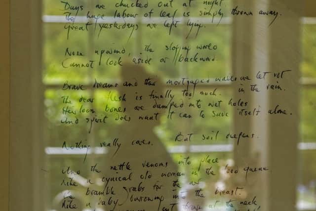 Handwritten poems by Ted Hughes adorning the walls at  Arvon writers' retreat at Lumb Bank. Picture: Tony Johnson