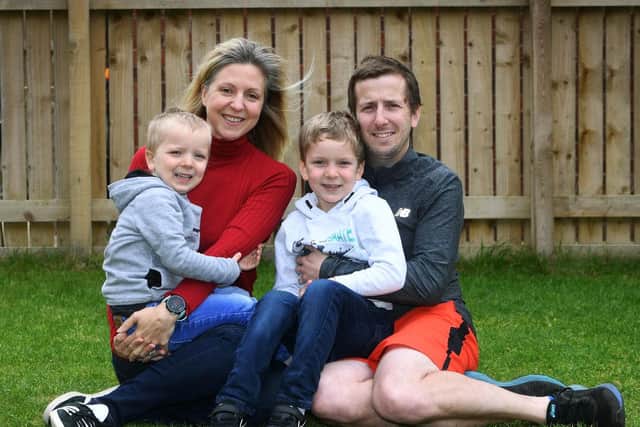 Stephen Reynolds, 38, with wife Abigail and sons Henry, six, and Arthur, four. Picture: Jonathan Gawthorpe