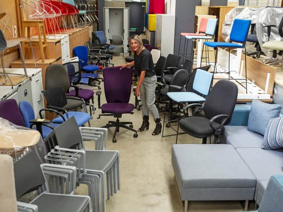 Jo Green at Over2Hills recycled office furniture in Cleckheaton. Picture Tony Johnson