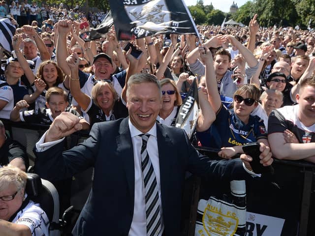 Hull FC owner Adam Pearson, celebrating their Challenge Cup final homecoming in front of 20,000 fans.