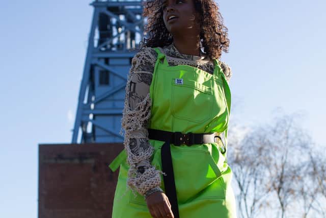 Fatima wears the Ripley Pini Dress in Lime from Lucy & Yak’s Made in Britain Collection, £50. Photograph by Jessica Withey. Lucy & Yak are leaders of the comfort movement – they say if it’s not comfortable why wear it?