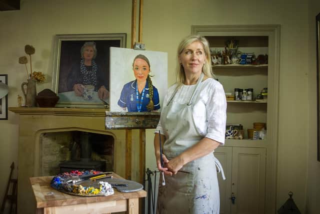 Fiona Scott, an artist from Helmsley in North Yorkshire, who has painted a portrait of  front-line NHS worker  Mary Welford, as part of the #PortraitsForNHSheroes campaign.