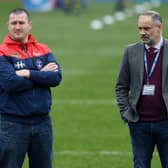 WAITING GAME: Wakefield head coach Chris Chester with owner and chairman Michael Carter.
 Picture Jonathan Gawthorpe