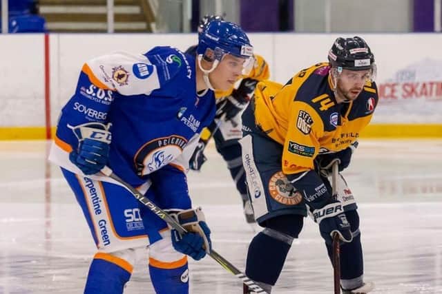 INCOMING: Latvian-born forward Martins Susters, left, has switched from Peterborough Phantoms to Sheffield Steeldogs. Picture courtesy of Sheffield Steeldogs.