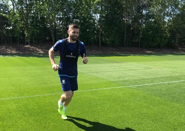 Stuart Dallas in training at Thorp Arch on Wednesday. Picture courtesy of Leeds United.