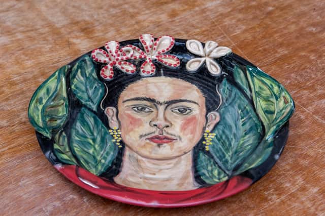 A Frida Kahlo inspired plate by Art House tutor Charlotte Berry, which will feature in the auction. Picture: James Hardisty.