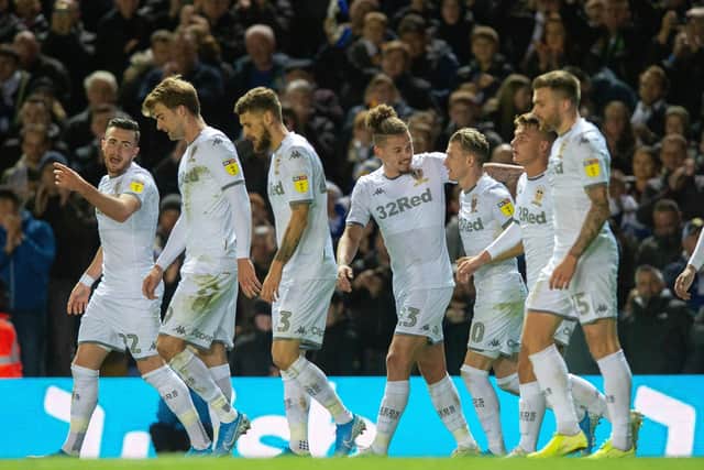 Leeds United's players sit top of the Championship with jine games remaining. Picture: Bruce Rollinson