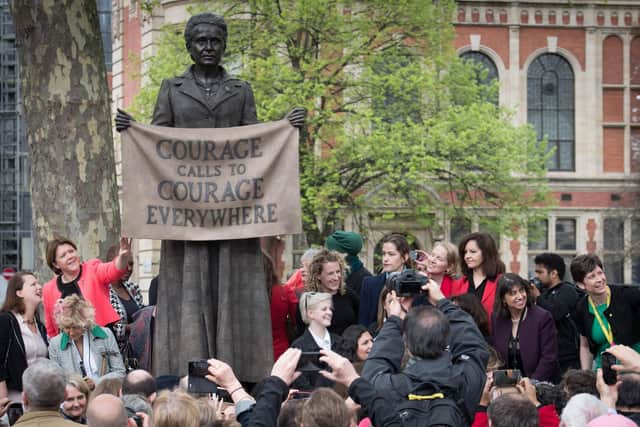 Pictured, The unveiling of the statue of suffragist leader Millicent Fawcett, in Parliament Square, London in 2018. Photo credit: Stefan Rousseau/PA