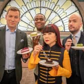 Benoit Blin, Liam Charles, Cherish Finden and Tom Allen chat about this year's Bake Off: The Professionals. Picture: PA Photo/Channel 4/Mark Bourdillon.