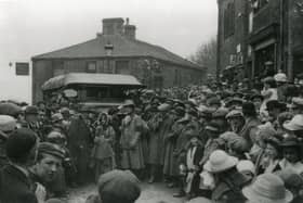Crowds greet the cast and crew of the first Wuthering Heights film a hundred years ago. Picture supplied by the Bronte Parsonage.