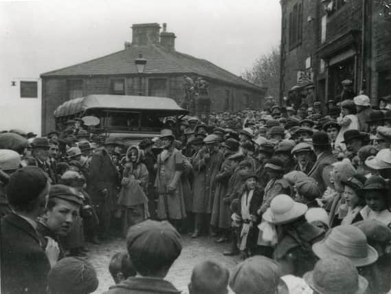 Crowds greet the cast and crew of the first Wuthering Heights film a hundred years ago. Picture supplied by the Bronte Parsonage.