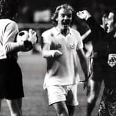 Terry Yorath argues with the referee during the European Cup Final in 1975.