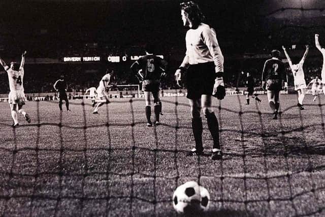 CRUCIAL MOMENT: Peter Lorimer’s ‘goal’ was ruled out, six minutes later Bayern went ahead. Picture: Varleys.