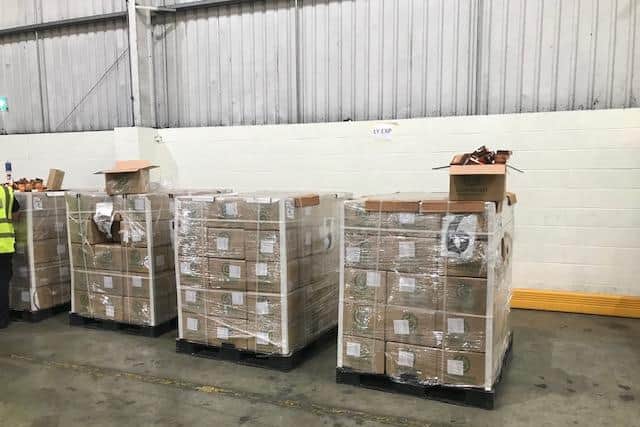 Boxes of fruit and nuts - which were found to conceal 170kg worth of heroin - imported into the UK at Heathrow Airport last week. Pictures: National Crime Agency