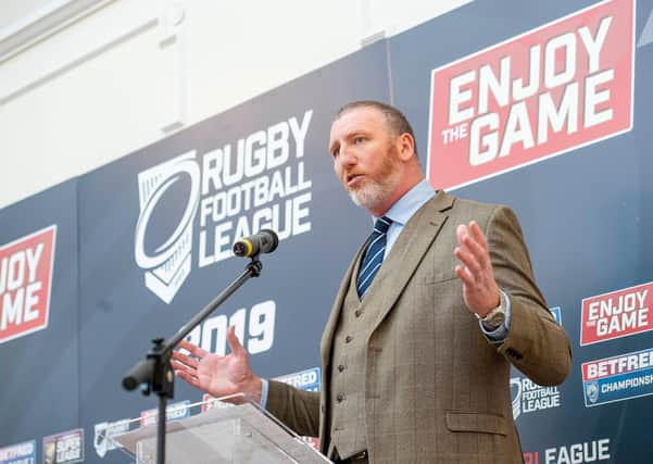Picture by Allan McKenzie/SWpix.com - 22/01/2019 - Rugby League - Betfred Championship & League 1 Launch - York, England - Ralph Rimmer addresses the Championship & League 1 launch.