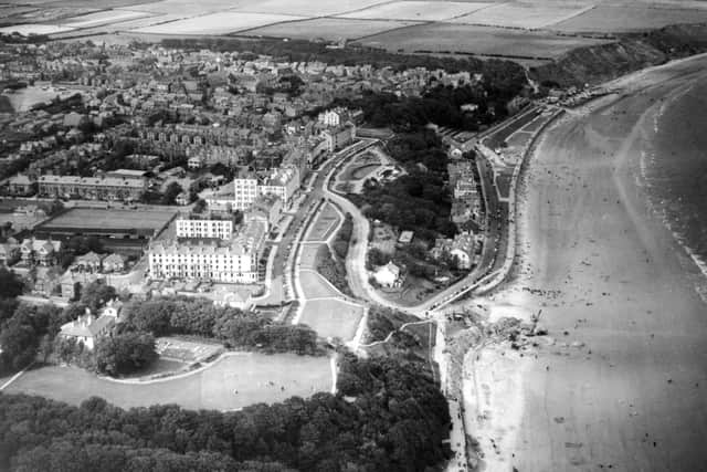 An aerial view of Filey in September 1954 .
