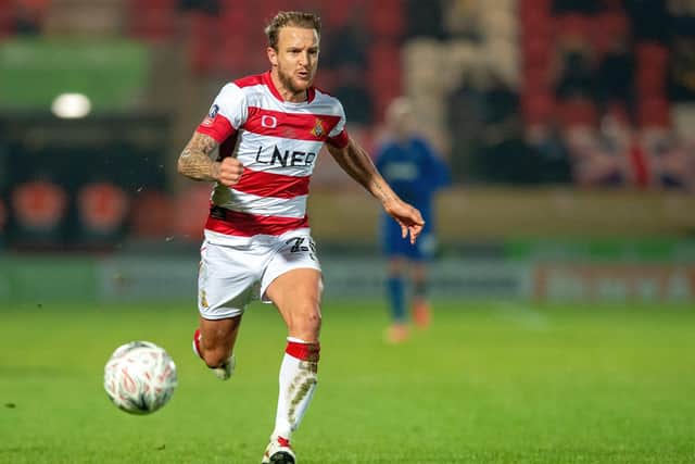James Coppinger playing for Doncaster Rovers v AFC Wimbledon.  FA Cup 1st Round replay.
Keepmoat Stadium.
19 November 2019. (Picture: Bruce Rollinson)