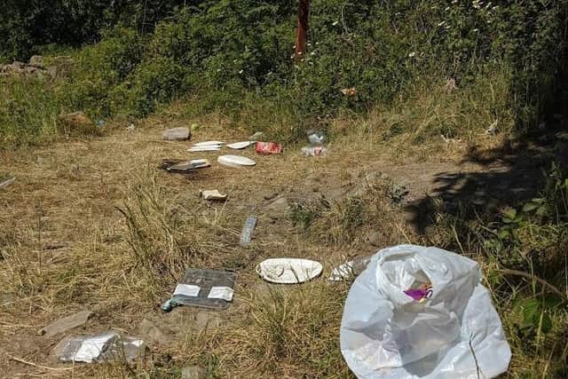 Litter left all over the Ardsley Reservoir in Tingley after an incident which saw a young girl taken to hospital. Photo provided by West Yorkshire Police Leeds South team.