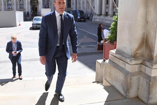 Foreign Secretary Dominic Raab arrives at the Foreign and Commonwealth Office in London. Photo: PA