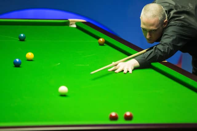 David Grace in action against Kyren Wilson on day two of the Betfred Snooker World Championships at the Crucible Theatre, Sheffield. PRESS ASSOCIATION Photo.
Picture date: Sunday April 16, 2017. See PA story SNOOKER World. Photo credit should read: Danny Lawson/PA Wire