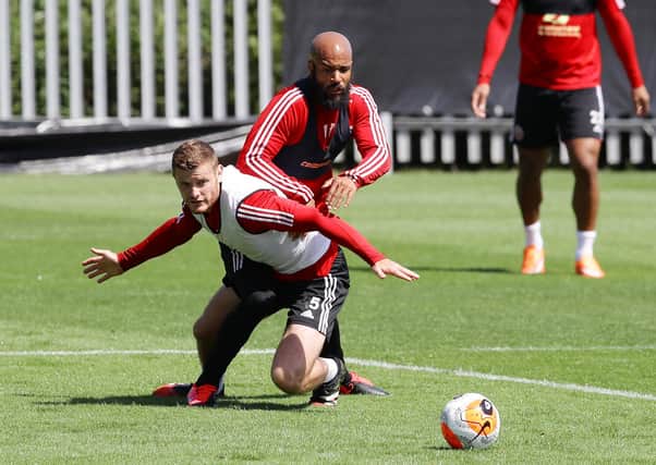 Sheffield United's Jack O'Connell and David McGoldrick return to contact training at the Steelphalt Academy. Picture: Simon Bellis/Sportimage
