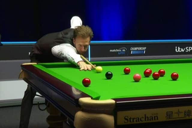 LEADING LIGHT: Screen grab taken from ITV4 of Judd Trump in action during the Championship League at Marshall Arena, Milton Keynes. Picture: ITV4/PA.