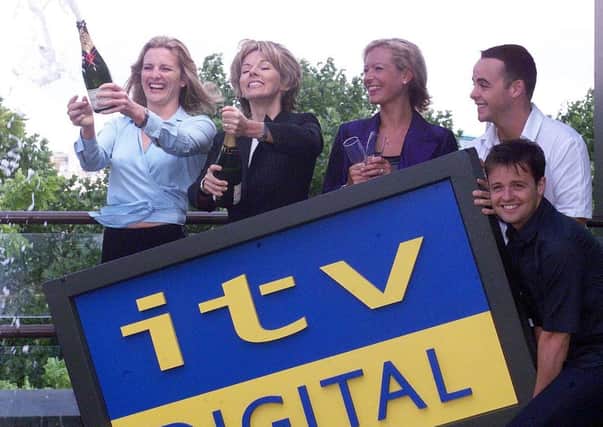 Ill-fated: From left, Gabby Yorath, Mary Nightingale Tracy Shaw and Ant and Dec celebrate the launch of ITV Digital.