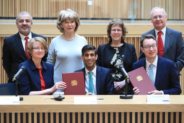 Chancellor Rishi Sunak signs off West Yorkshire's devolution deal with the area's council leaders.