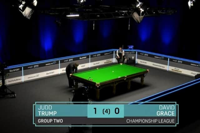 Empty hall: Screen grab taken from ITV4 of Judd Trump and David Grace in action during the Championship League at Marshall Arena, Milton Keynes.