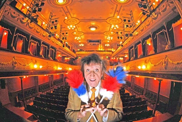 Comedian Ken Dodd on Stage at the newly refurbished Leeds City Varieties, Leeds...18th September 2011.... Picture by Simon Hulme