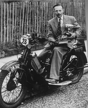 Tom Moore on the old Scott bike. Pictures: Bradford Museums and Galleries