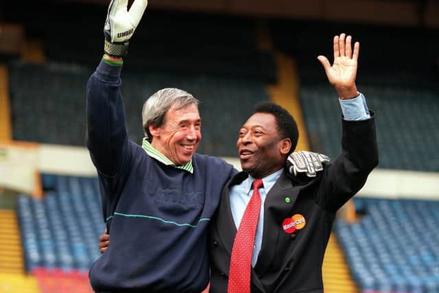 Friends reunited: Gordon Banks with Pele at Wembley. Picture: Clive Mason/Allsport