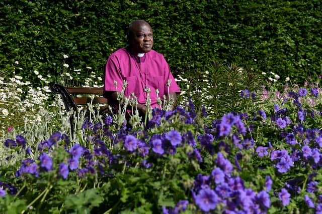 The outgonig Archbishop of York in the Desmond Tutu garden in Bishopthorpe Palace. Photo: Simon Hulme.