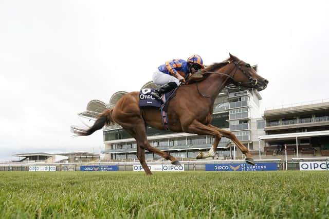 This is Love and Ryan Moore winning the Qipco 1000 Guineas behind closed doors at Newmarket.
