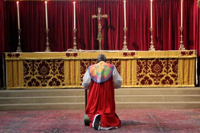 Dr John Sentamu in silent prayer after the end of his reign as Archbishop of York. Photo: Diocese of York.