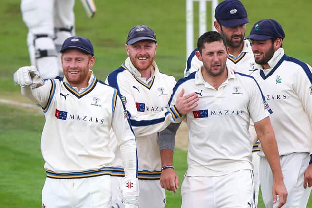 Happy days: Jonny Bairstow, Andrew Gale and Tim Bresnan in 2015. Picture: Alex Whitehead/SWpix