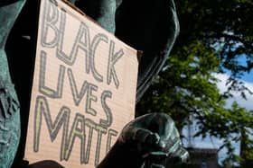 A Black Lives Matter placard at a protest in Lancaster last week.