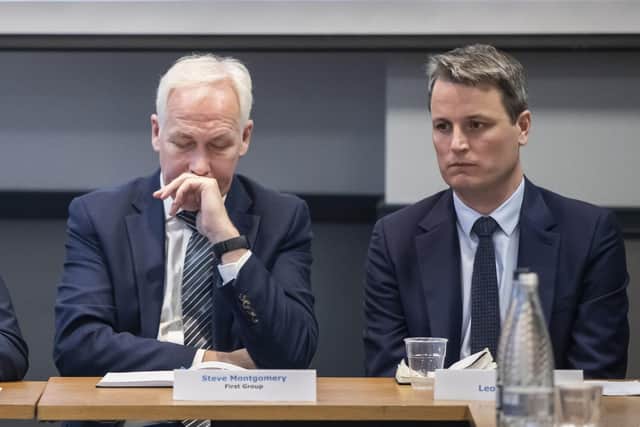 (left to right) Steve Montgomery Managing Director of First Rail and Leo Goodwin Managing Director of TransPennine Express, attend a Transport for the North board meeting at the Hilton Hotel in Leeds on January 8. Picture: Danny Lawson/PA Wire
