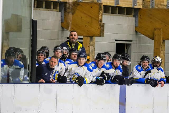 BIG ASSIST: Glenn Baldwin works the Leeds Chiefs' bench at Elland Road last season during the NIHL National clash against Sheffield Steeldogs. Picture courtesy of Mark Ferriss.