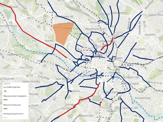 A map showing potential cycle lanes and low traffic neighbourhoods has been released by Leeds City Council after a public consultation. Photo provided by Leeds City Council.