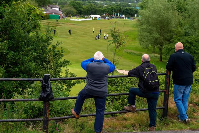 Spectators watch the 2020 Pro Tour at Cleckheaton Golf Club, from the Spen Valley Greenway.
8 June 2020. Picture Bruce Rollinson