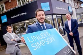 (from left) Nick Simpson, branch manager Rob Corn and Will Linley outside Linley & Simpsons new flagship office in Hull, after the independent groups latest acquisition.