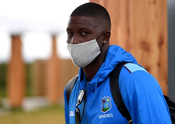 West Indies captain Jason Holder: On arrival at Manchester Airport. Picture: Gareth Copley.