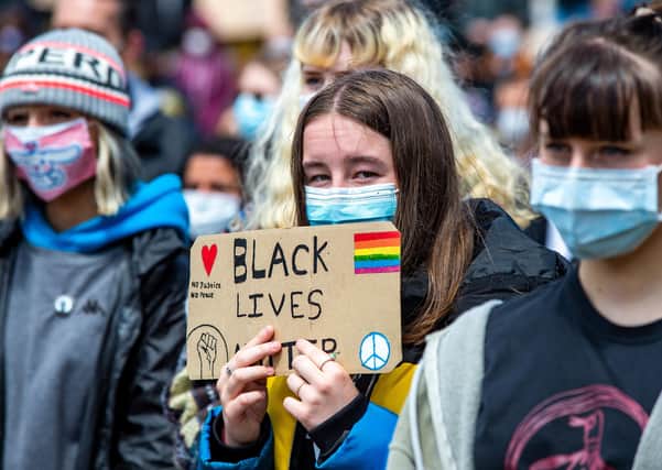 Young people at last Saturday's Black Lives Matter demonstration in Sheffield. Photo: Bruce Rollinson.