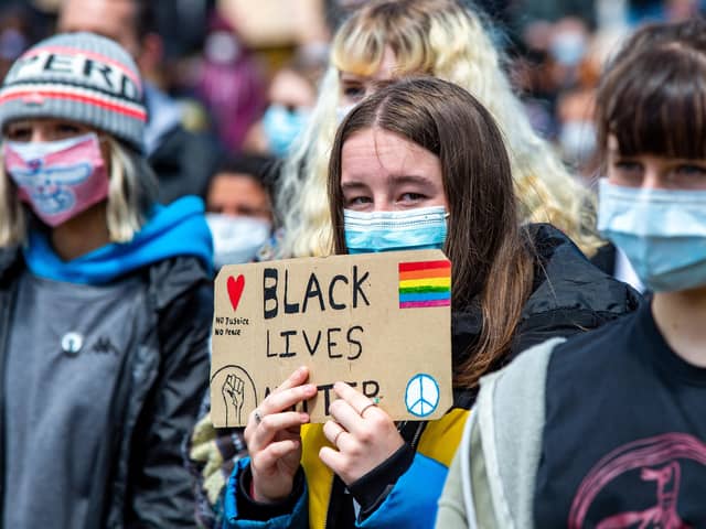 Young people at last Saturday's Black Lives Matter demonstration in Sheffield. Photo: Bruce Rollinson.