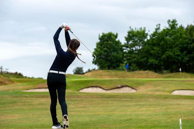 Toni-Louise Naylor of Sand Moor on the second tee at Cleckheaton in Monday's 2020protour event (Picture: Bruce Rollinson)