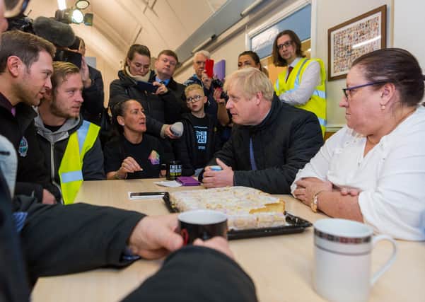 This was Boris Johnson meeting Don Valley flooding vitims last November. Photo: James Hardisty.
