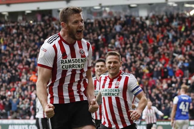 Remember this?: Jack O'Connell celebrates scoring the second goal as the Blades clinch promotion against Ipswich. Picture: Simon Bellis/Sportimage