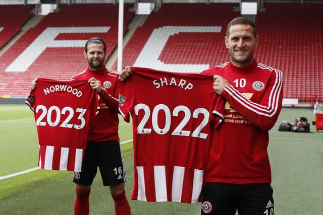 Ahead of the Premier League restart, the Blades have been boosted by captain Billy Sharp and vice-captain Ollie Norwood signing new contracts. Norwood has signed a three year deal and Sharp a two year deal. Picture: Simon Bellis/Sportimage